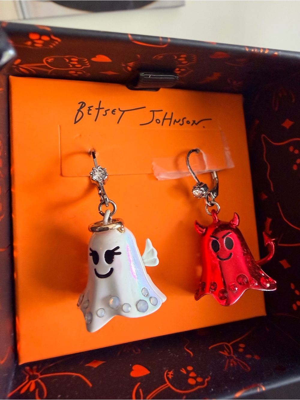 Betsy Johnson Angel and Devil Ghost Earrings NEW in box